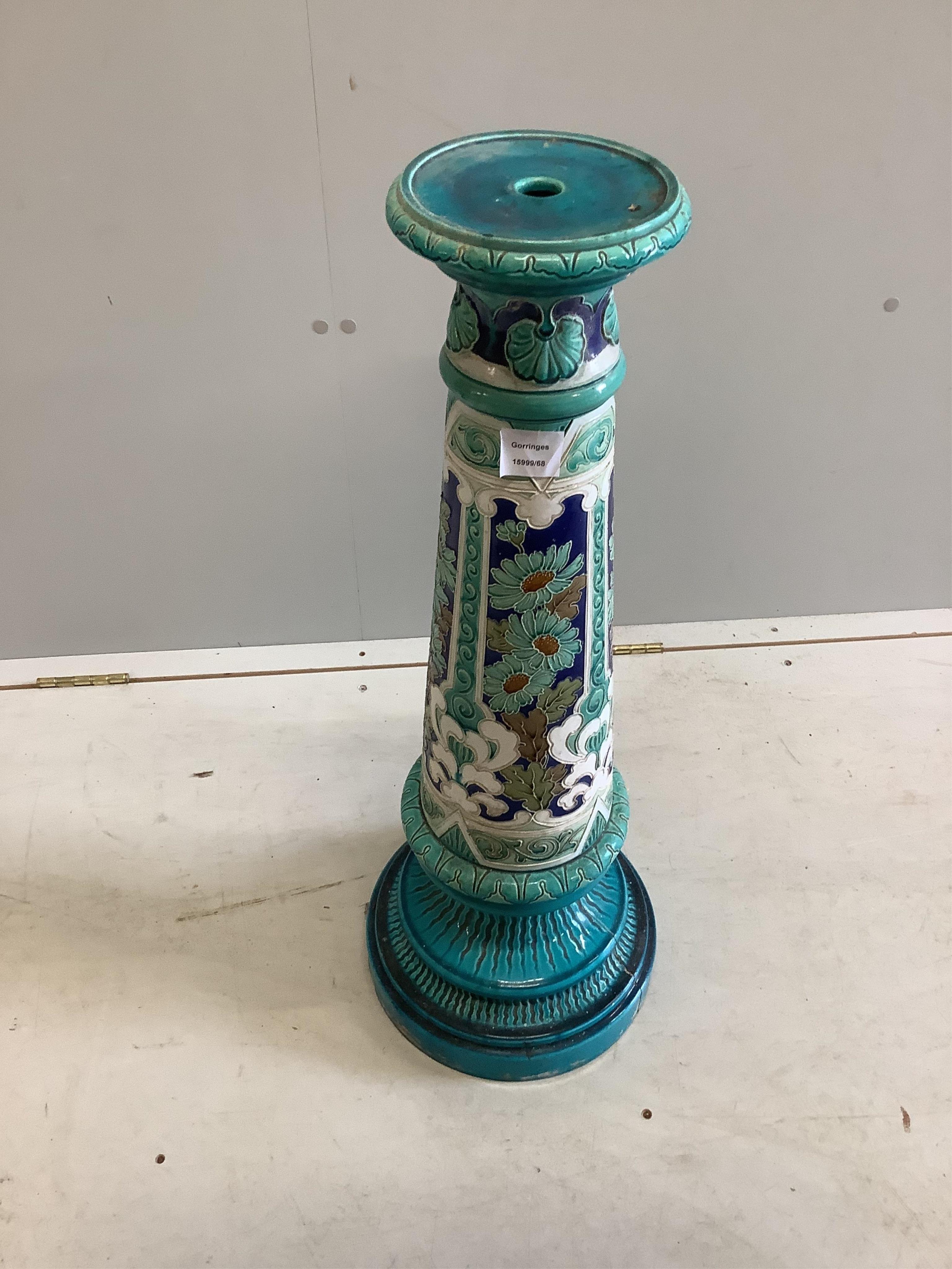 A Victorian maiolica jardiniere stand, probably Minton, height 78cm. Condition - poor